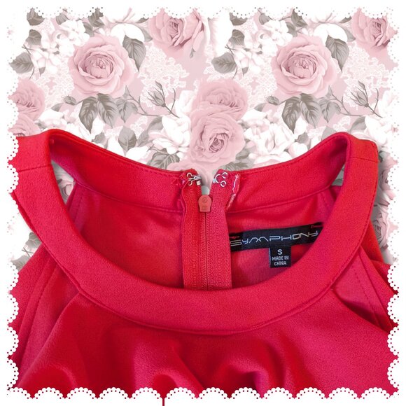 Symphony, Halter Open Shoulder Ruffle Sleeve Red Cocktail/Bodycon Dress, Sz S - Picture 2 of 4